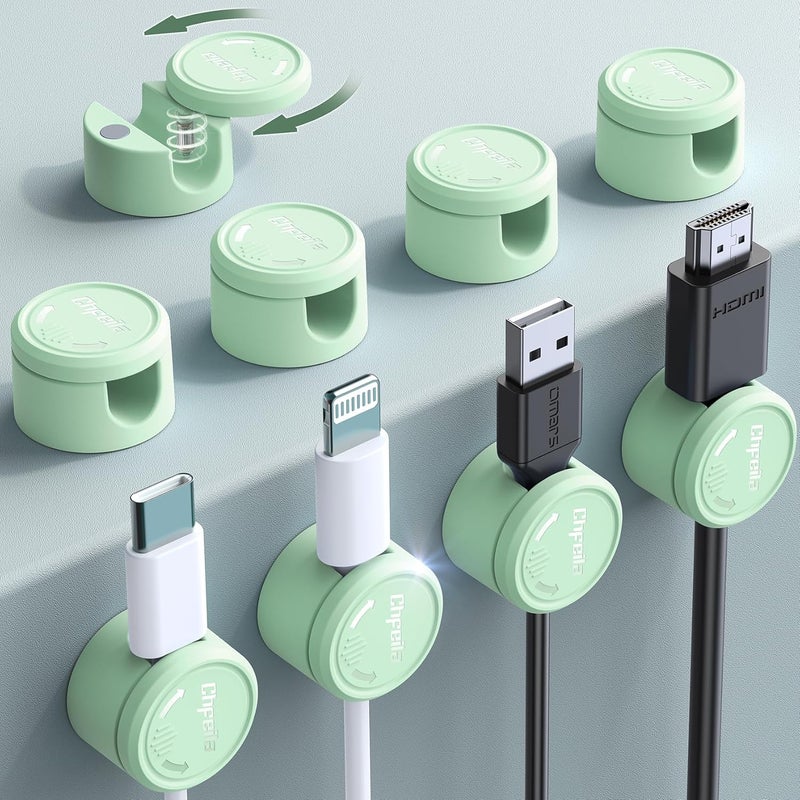 Chfeila 9 Pack Magnetic Cable Clips - [Upgraded Twist-Lock] Cord Organizer, [360°Rotating Lid] Cable Management, Adhesive Wire Holder for Home Office Desk Desktop Nightstand Car Table Wall (Green) - Image 1